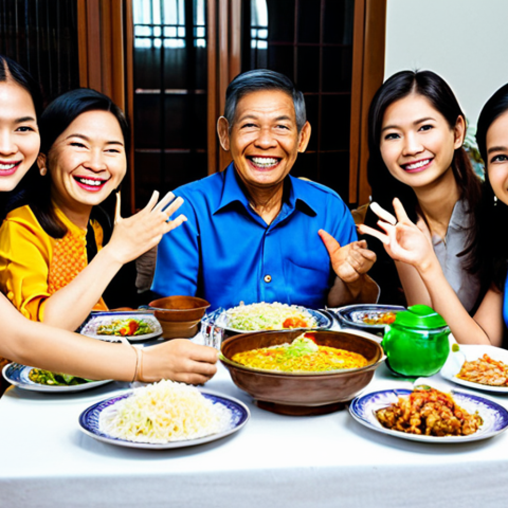 부모와 대화할 때 유용한 팁 - Respectful Family Gathering**
"A multigenerational Thai family, fully clothed in traditional and mo...