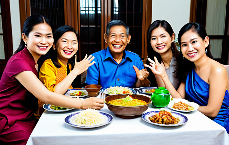 부모와 대화할 때 유용한 팁 - Respectful Family Gathering**

"A multigenerational Thai family, fully clothed in traditional and mo...