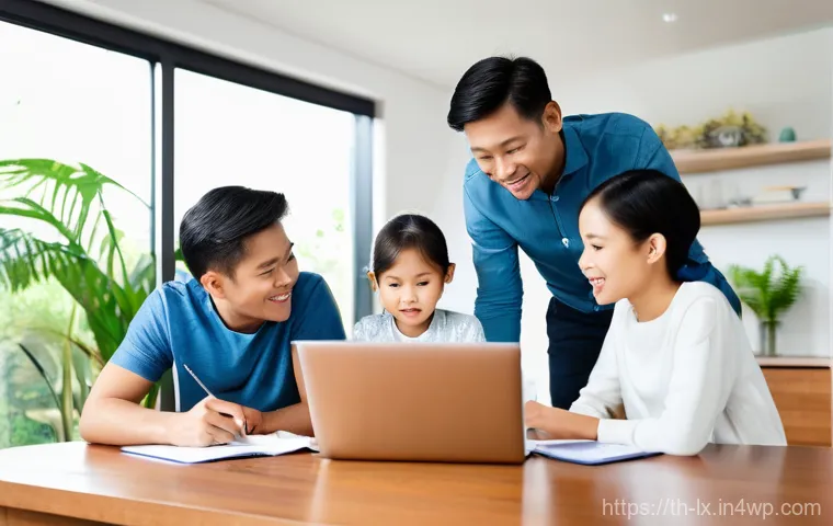 부모와 재정적 목표에 대해 논의하는 법 - **Prompt:** A warm and inviting scene inside a comfortable, modern Thai home. A Thai family, consist...