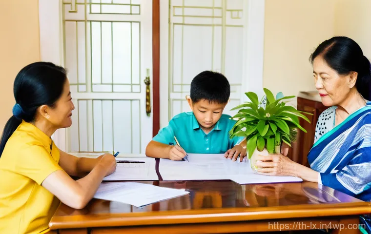 부모의 재정적 결정을 존중하는 법 - **Prompt:** An adult Thai son and his elderly parents are seated at a clean, brightly lit cafe table...