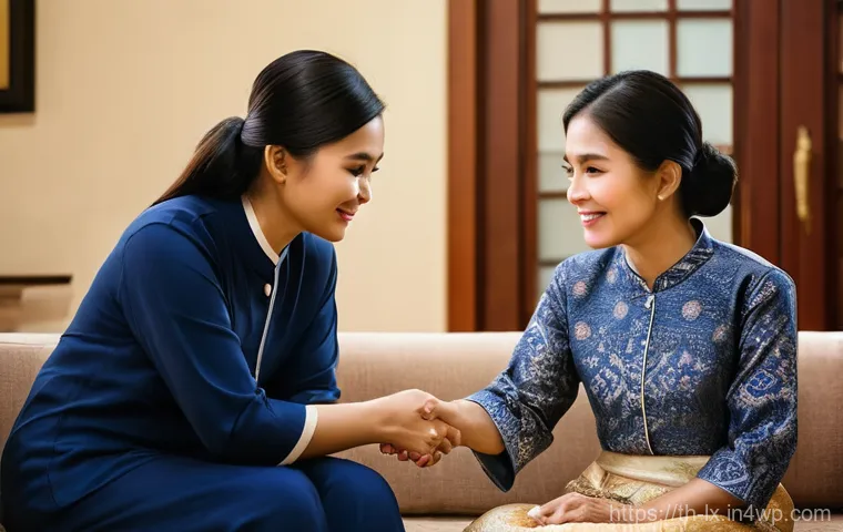 부모와의 부 대화에서의 신뢰 형성하기 - **Prompt:** A heartwarming scene inside a modern Thai home, featuring a young adult daughter in her ...