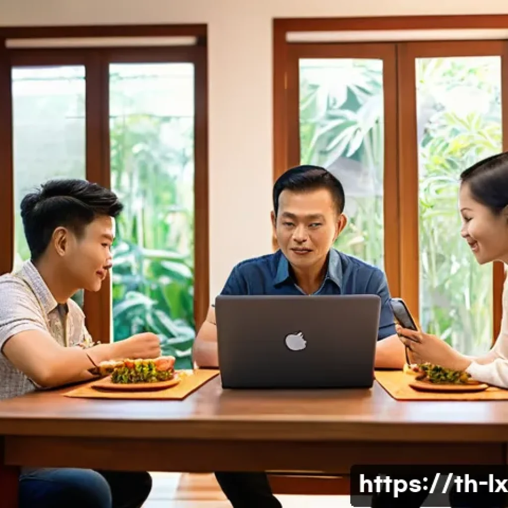 부모와 자녀 간의 재정적 갈등 해결하기 - A warm family scene in a modern Thai home, showing parents and two children sitting around a wooden ...