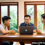 Home 21 부모와 자녀 간의 재정적 갈등 해결하기 - A warm family scene in a modern Thai home, showing parents and two children sitting around a wooden ...
