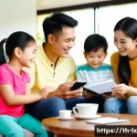 Home 20 부모와 자녀 간의 재정적 목표 성취를 위한 방법 - A warm, modern Thai family sitting comfortably in their living room, engaging in an open financial d...