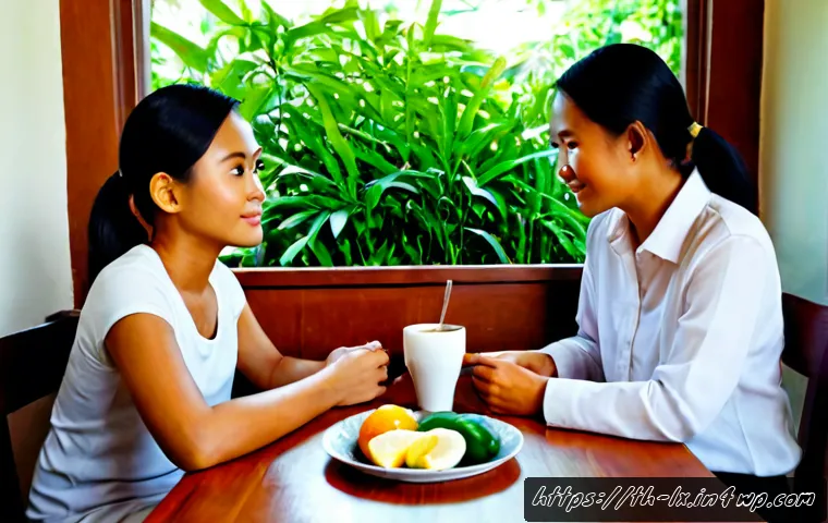 부모와 세대간 대화의 시작은 언제인가 - Photorealistic Thai family beginning a heartfelt intergenerational conversation in a bright Bangkok ...